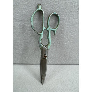 Vtg Retro Green Handled Metal Craft Shears Scissors Craft Sew Decor Rustic Farm